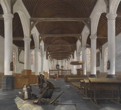 The Interior of a Baroque Church (the Oude Kerk in Amsterdam?) by Job Berckheyde